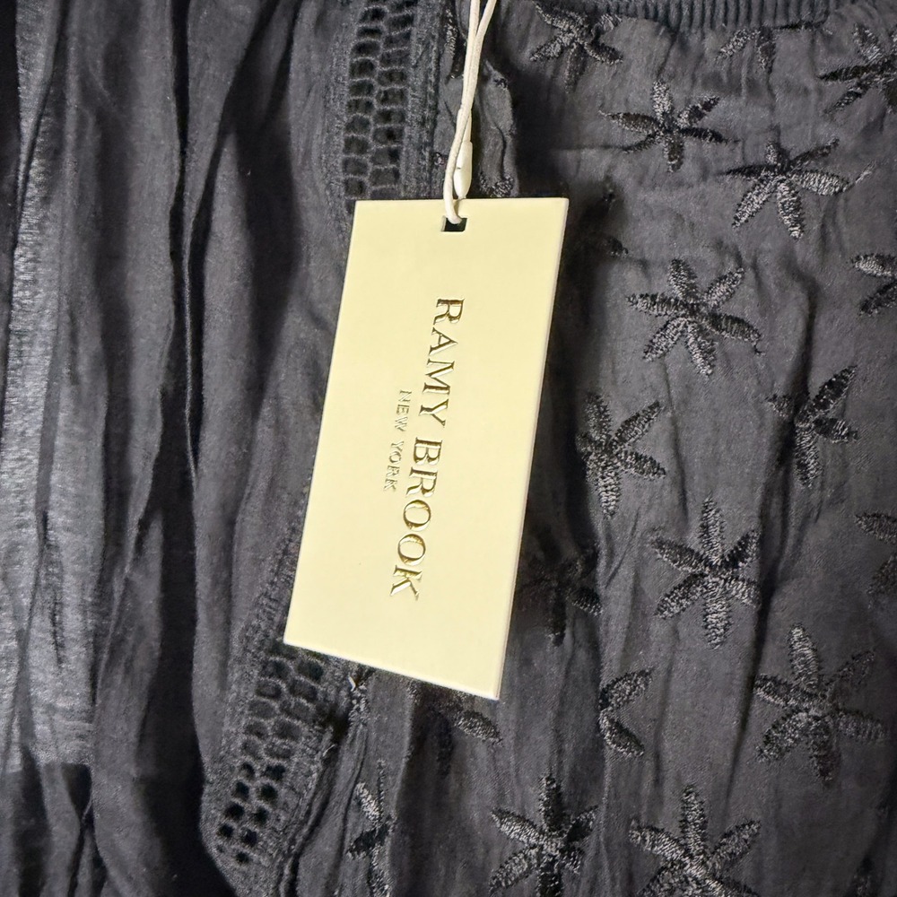 Ramy Brook Lucia Dress Black Strapless Embroidered Eyelet Cotton Silk Sz M - Picture 7 of 10